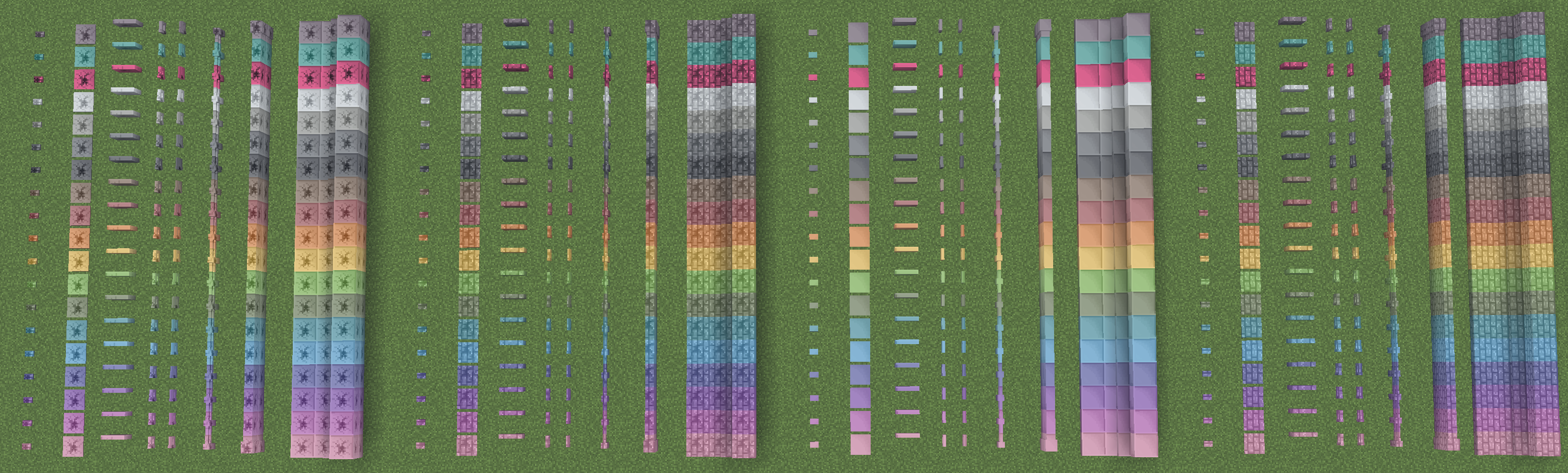 Showcases all 16 vanilla colors of all brick & large tile block variants